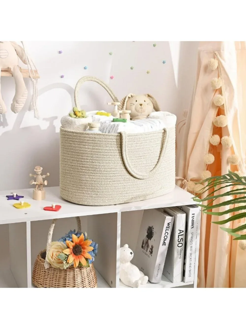 Stylish Baby Diaper Caddy Organizer - Cotton Rope Storage Basket for Nursery